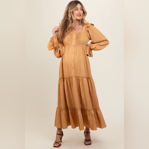 Pinkblush long sleeve ruffle trim tiered maxi dress nwt